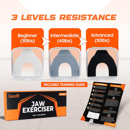 Premium Jaw Exerciser for Men & Women | 3 Resistance Levels, Silicone Jaw Trainer | Strengthen Jaw, Face & Neck Muscles, Reduce Stress & Cravings, Enhance Jawline & Chewing Power