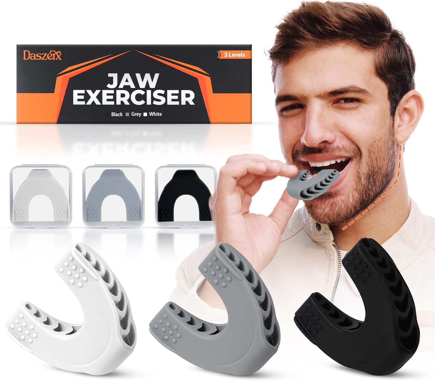 Premium Jaw Exerciser for Men & Women | 3 Resistance Levels, Silicone Jaw Trainer | Strengthen Jaw, Face & Neck Muscles, Reduce Stress & Cravings, Enhance Jawline & Chewing Power