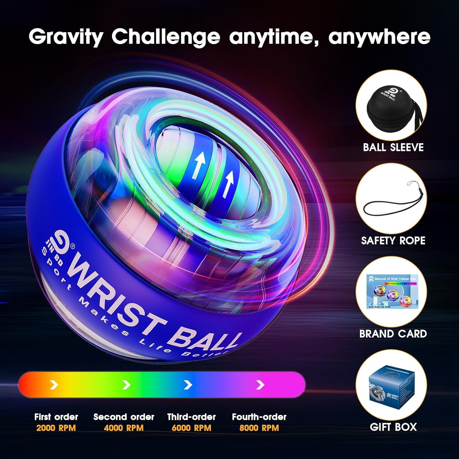 Wrist Trainer Ball Auto-Start Gyroscopic Forearm Exerciser Gyro Ball for Strengthen Arms, Fingers, Bones and Muscles